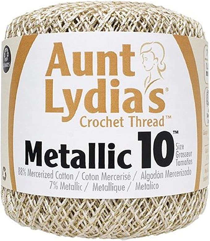 Aunt Lydia's Metallic Crochet Thread Size 10 Natural & Gold