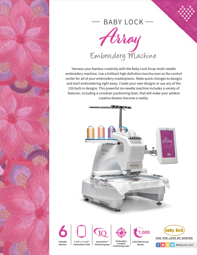 Baby Lock Array 6-needle embroidery machine