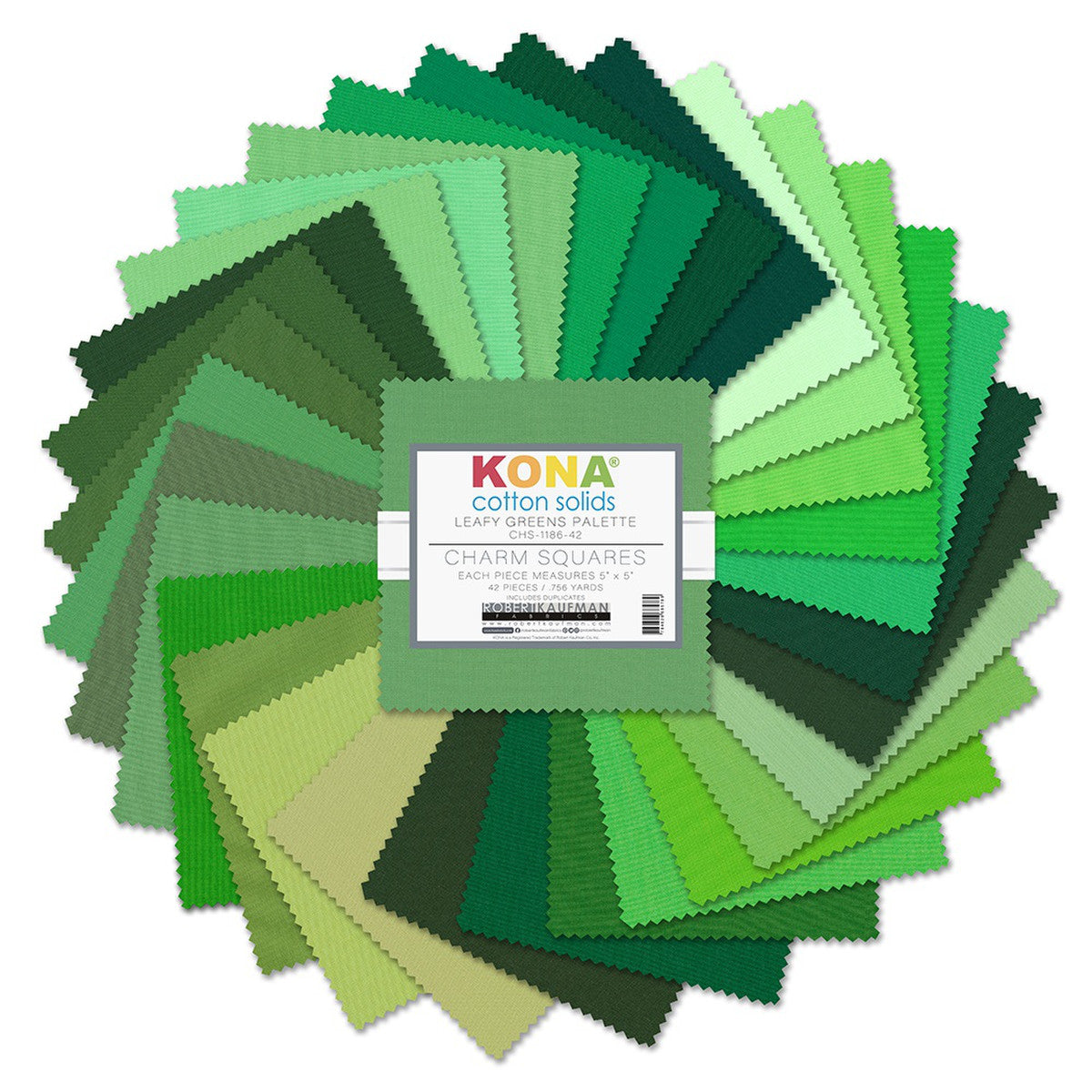 Leafy Greens Palette - Kona Cotton Solids 5"x5" Charm Squares