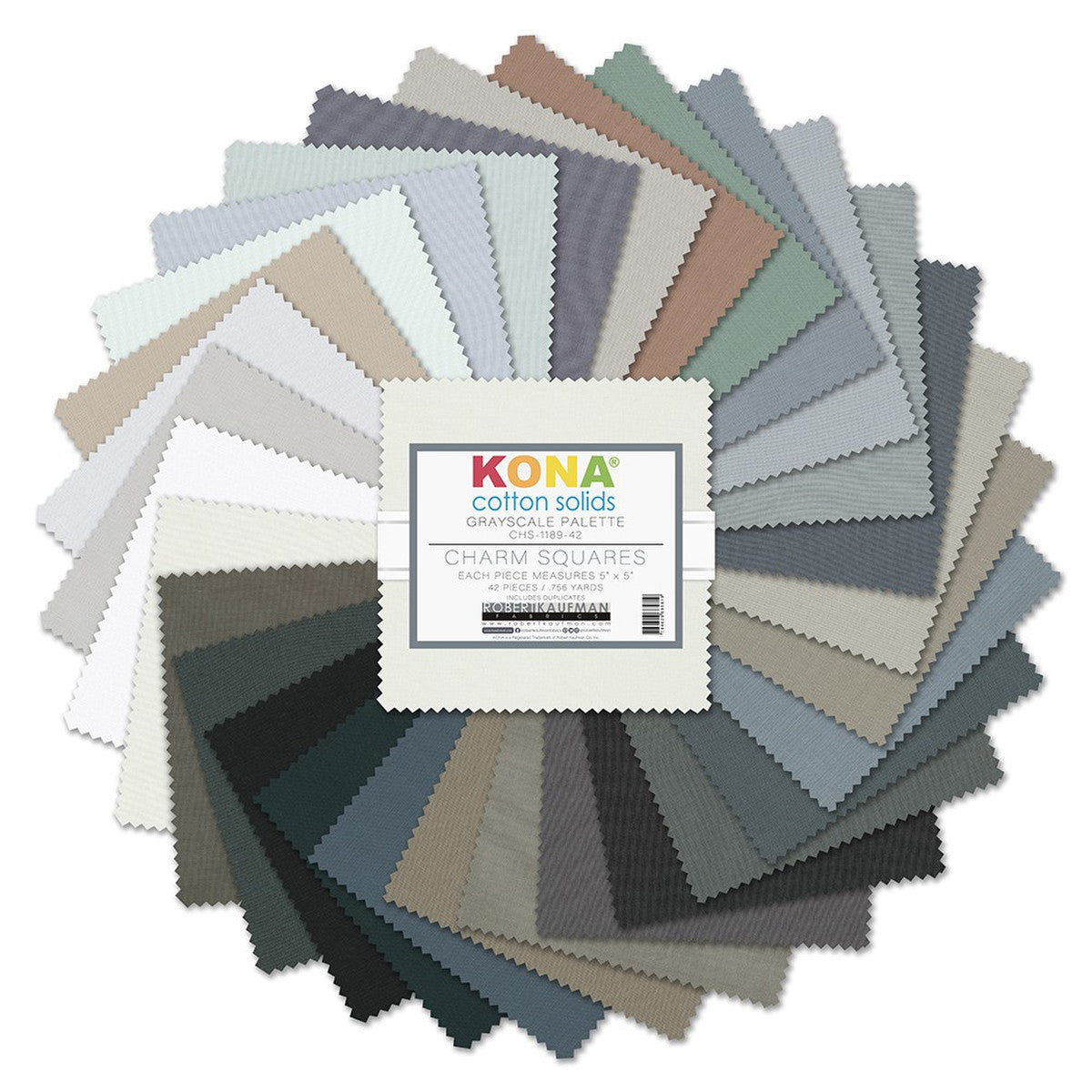 Grayscale Palette - Kona Cotton Solids 5"x5" Charm Squares