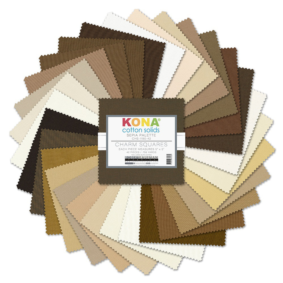 Sepia Palette - Kona Cotton Solids 5"x5" Charm Squares