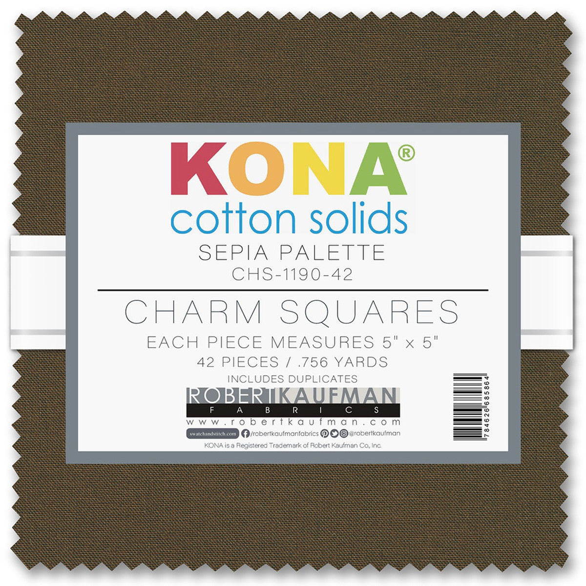 Sepia Palette - Kona Cotton Solids 5"x5" Charm Squares