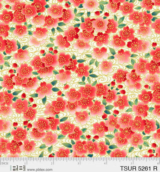 Tsuru Ditzy Flowers Red - P&B Textiles