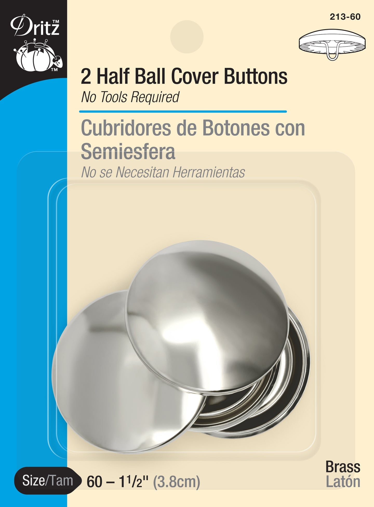 Dritz 2 Half Cover Buttons Sz.60 - 1 1/2"