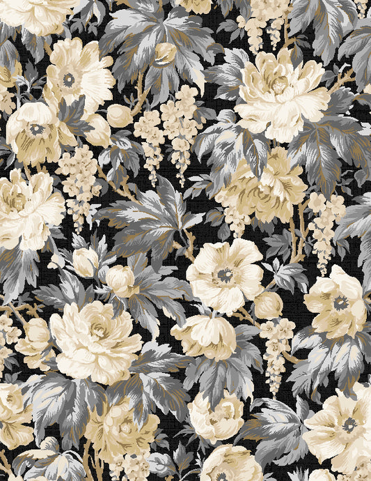 Packed Floral Black Lockwood Manor by Wilimington Prints - Sold By The 1/4
