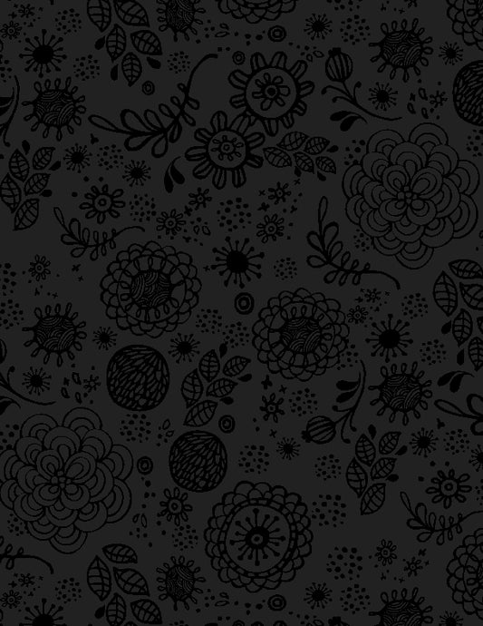 Large Floral Black on Black Illusion by Wilimington Prints - Sold By The 1/4