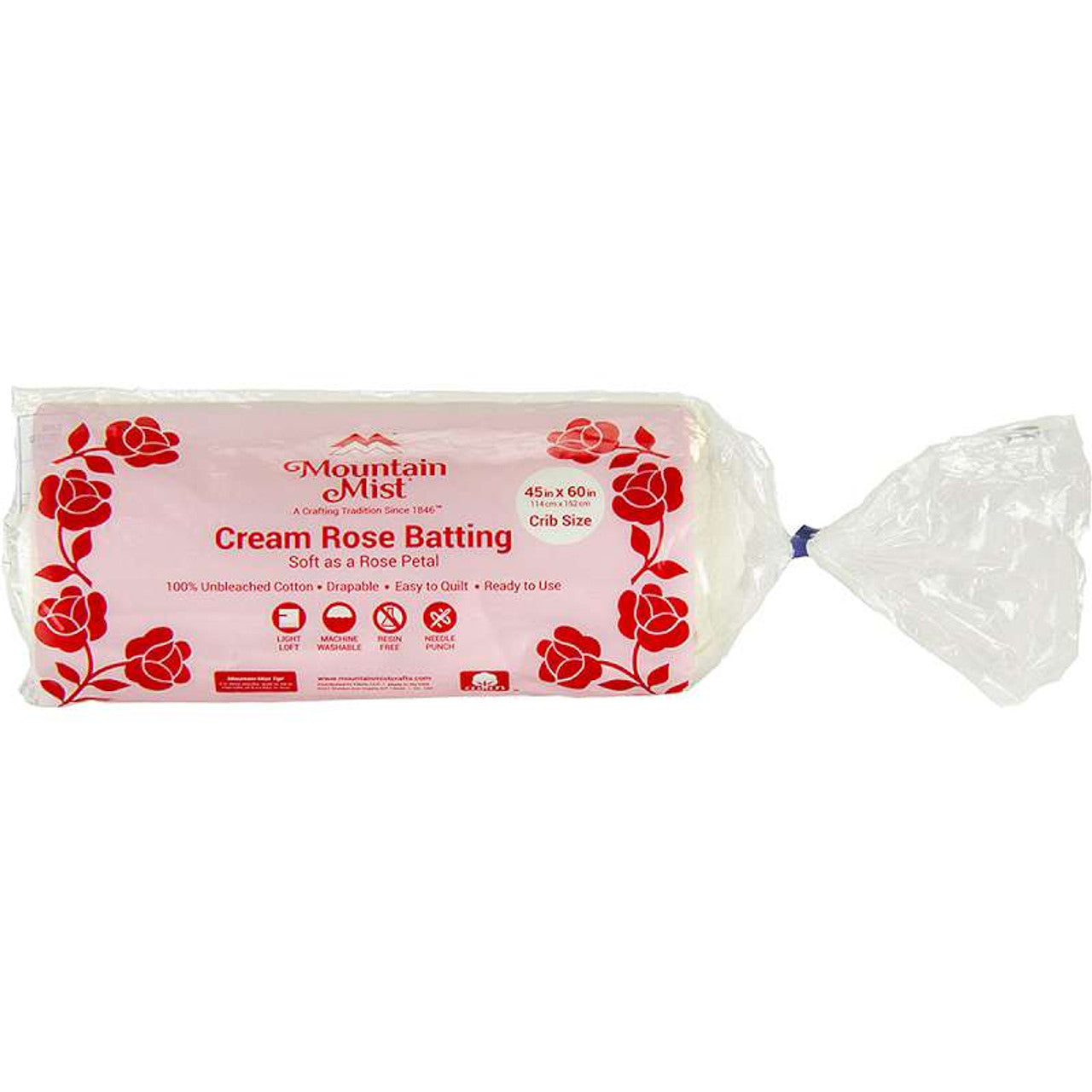 Mountain Mist Cream Rose Cotton Needlepunch Batting Crib Size 45"X60"