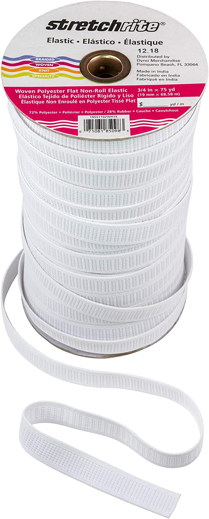 Stretchrite Woven Polyester Elastic Spool, 3/4-Inch by 75-Yard, White