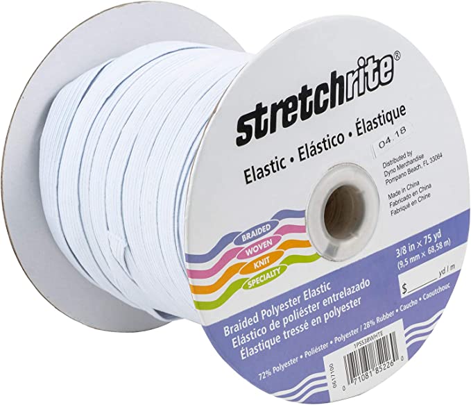 Stretchrite Polyester Braided Elastic, 3/8-Inch by 75-Yards, White