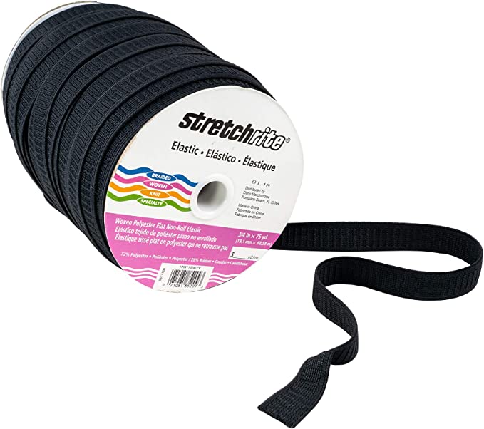 Stretchrite 3/4-Inch by 75-Yard Black Non-Roll Woven Polyester Elastic Spool