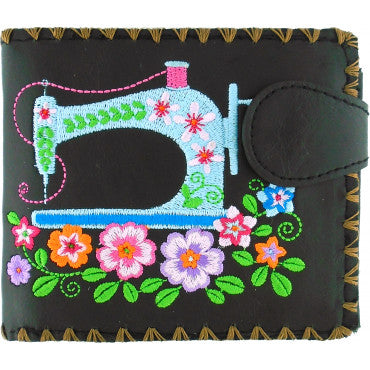 Black Embroidered Sewing Machine Wallet