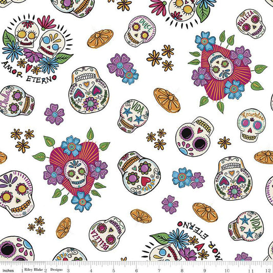 Amor Eterno Skulls White by Riley Blake - Sold by the 1/4yd