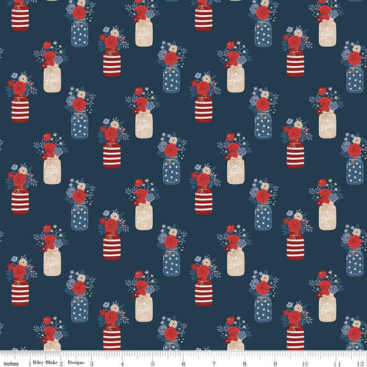 Red, White and True Vases Navy by Riley Blake - Sold by the 1/4yd