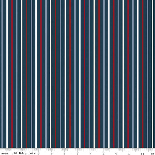 Red, White and True Stripes Navy by Riley Blake - Sold by the 1/4yd