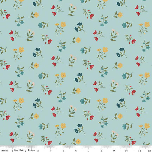 Ally's Garden Floral Aqua by Riley Blake - Sold by the 1/4yd