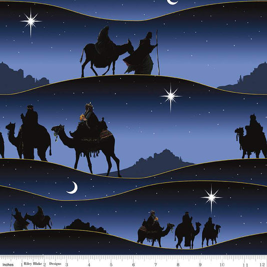 Picture a Christmas Stripe Navy by Riley Blake - Sold by the 1/4yd
