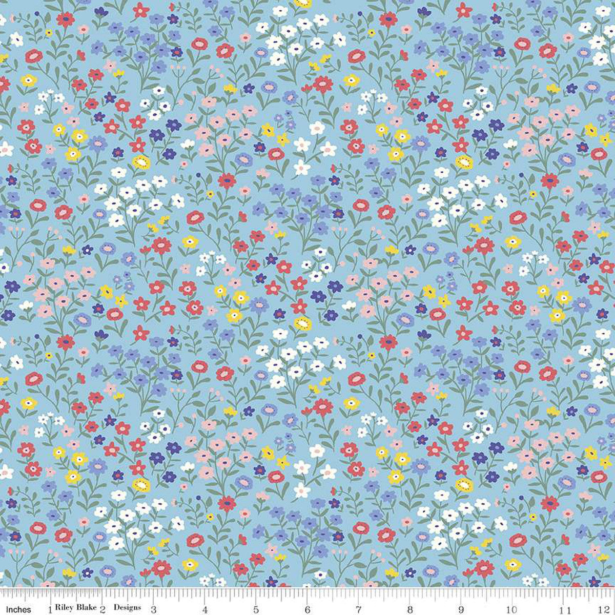 Flannel Floral Blue Designer Flannel by Riley Blake - Sold by the 1/4yd